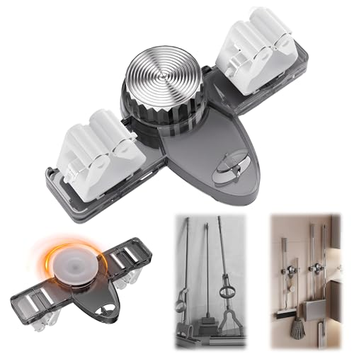 Atlodas Broom Holder Mop Hanger, No punching required Broom Hanger Organizer for Bathroom, Kitchen, Office，Utility Room，Laundry Room,Home Garden, Garage Storage and Organization Rack (gray) - color: gray