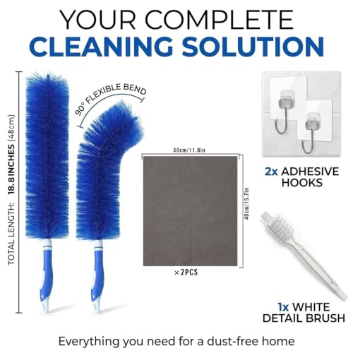 Aquanexis 90 Flexible Ceiling & Fan Dust Magnet, 2 PCS Bendable Microfiber Duster Washable Reusable, for Ceiling Fans, AC Vents, Curtains, Car Interiors, with Bonus Gap Brush and Cleaning Cloth