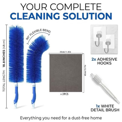 Aquanexis 90 Flexible Ceiling & Fan Dust Magnet, 2 PCS Bendable Microfiber Duster Washable Reusable, for Ceiling Fans, AC Vents, Curtains, Car Interiors, with Bonus Gap Brush and Cleaning Cloth