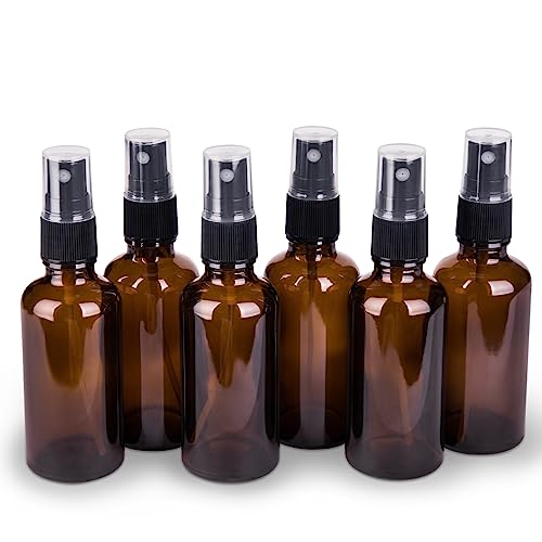 6 Pack Amber Glass Spray Bottles for Essential Oils, 2oz Small Fine Mist Travel Empty Spray Bottle for Hair and Plants - color: Amber-6 Pack