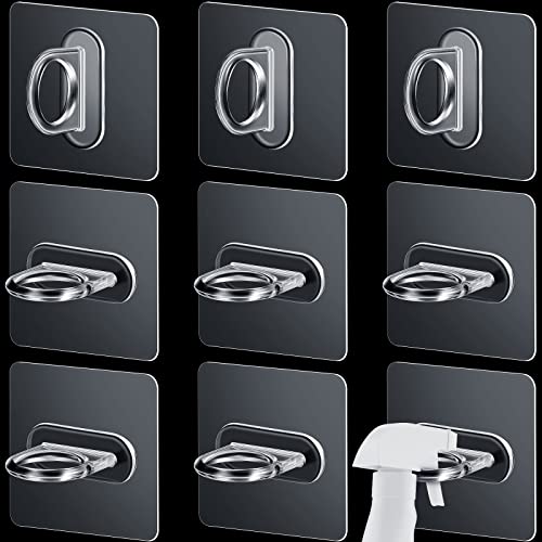 Bucherry 14 Pcs Spray Bottle Holder Spray Bottle Hanger Adhesive Clear Hooks Shower Curtain Rod Holder Wall Mount Utility Hooks Decorative Shower Curtain for Kitchen Home Bathroom Accessories