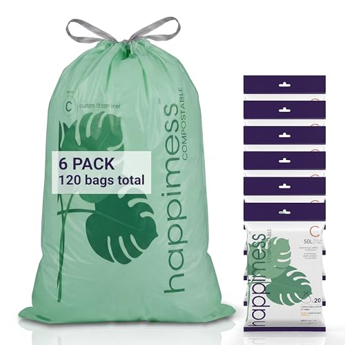 happimess 13.2 Gallon (50L) Drawstring Trash Bags, Unscented, Green, Liners for Kitchen and Household, Custom Fit 120 Count (6 Packs of 20 Liners) HPM3000C-G-6SET - color: Green, size: 120 Count (Pack of 1)