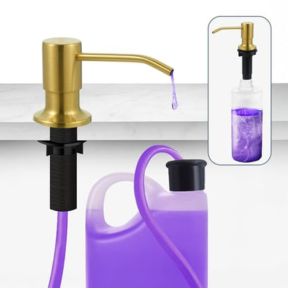 SBEN Built-in Kitchen Sink Soap Dispenser – Stainless Steel Pump, 17 oz Bottle and Extension Tube Kit 47", Upgraded Metal Check Valve, Countertop Hand Soap & Lotion Dispenser (Gold Brushed) - color: Gold Brushed