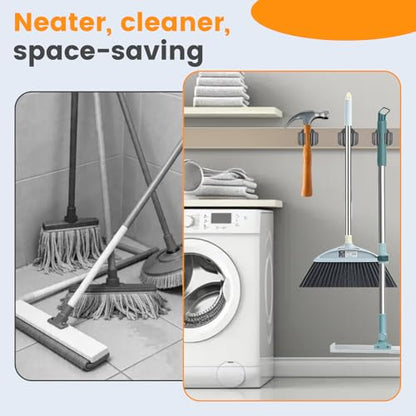 4 Pack Strong Magnetic Broom Holder, No Drill Heavy Duty Mop and Tool Organizer with Anti-Slip Rubber Grippers, Movable Wall Mounted Storage Rack for Kitchen, Garage, Garden, RV and Laundry, Black