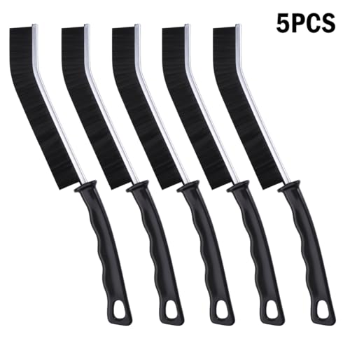 5Pcs 9inch Crevice Cleaning Brushes - Thin Gap Hard Bristle Scrub Brush for Grout, Tile, Bathroom, Kitchen, Faucets - Tough Scraper for Car Detailing, Stove, Oven (Multi-Surface Use) - color: Black