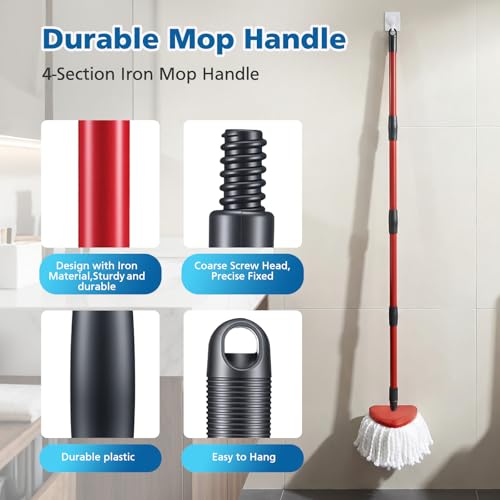 Spin Mop Replacement Head Spin Mop Refills Compatible with O Ceda EasyWring 1-Tank System, 2 Microfiber Spin Mop Head, 1 Triangle Mop Base Head and 4-Section Iron Mop Handle 30-58in for 1 Tank System - size: 1 tank-2 mop head+1 base+1 handle