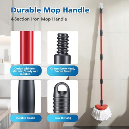 Spin Mop Replacement Head Spin Mop Refills Compatible with O Ceda EasyWring 1-Tank System, 2 Microfiber Spin Mop Head, 1 Triangle Mop Base Head and 4-Section Iron Mop Handle 30-58in for 1 Tank System - size: 1 tank-2 mop head+1 base+1 handle