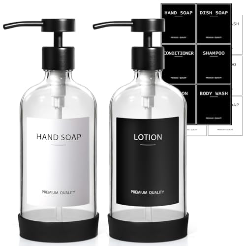 RYTOXILO Clear Soap Dispenser 2 Pack, Glass Soap Dispenser with Stainless Steel Pump, 16.9 Fl oz Refillable Kitchen Hand and Dish Soap Dispensers Set, Modern Clear Soap Lotion Dispensers Bottle - color: Clear, size: 2 Pack