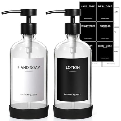 RYTOXILO Clear Soap Dispenser 2 Pack, Glass Soap Dispenser with Stainless Steel Pump, 16.9 Fl oz Refillable Kitchen Hand and Dish Soap Dispensers Set, Modern Clear Soap Lotion Dispensers Bottle - color: Clear, size: 2 Pack
