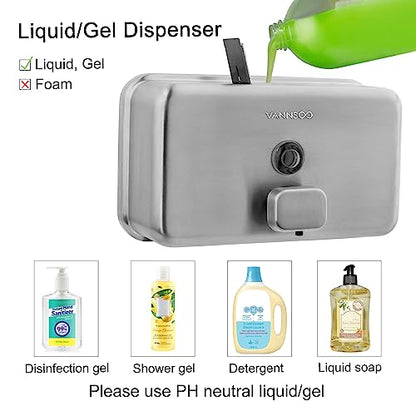 Wall Mounted Hand Soap Dispenser Bathroom, 1100ml 37oz Commercial Stainless Steel Liquid Soap Dispenser Wall Mount (Horizontal Brushed) - color: Horizontal Brushed