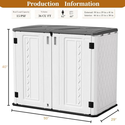 ZZM 4x3FT Heavy-Duty Outdoor Storage Shed | 34 Cu.Ft Waterproof Resin Cabinet with Double-Wall | UV-Resistant & Lockable for Garden Tools, Bikes, Patio Furniture (Wood Grain Texture) - color: White-34 cu ft