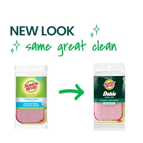 Scotch-Brite Dobie Scrub & Wipe Cloths, Sponge Cloths for Cleaning Kitchen, Bathroom, and Household, Dobie Scrub and Wipe Cloth Absorbs and Doesn't Scratch, 2 Cleaning Cloths
