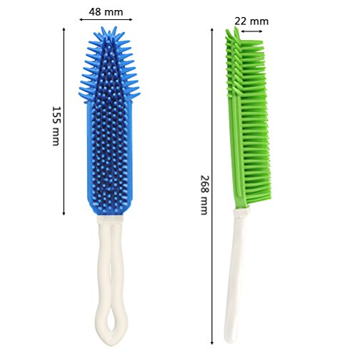 [2Pcs] Pet Hair Remove Brush, Car & Auto Detailing Portable Dogs Cats Hair&Lint Remover Rubber Massage for Furniture, Car Interiors, Carpet (Blue and Green)