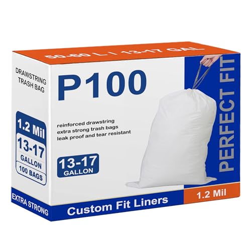 Code P 100 Perfect Fit 16-20 Gallon Compatible with simpIehuman Code P Heavy Duty Trash Bags 1.2 Mil THICK White Garbage Can Liners Reinforced Drawstring 16-20 Gallon 100 Count GRAND SAVE - color: for Code P100, size: 1 Count (Pack of 100)