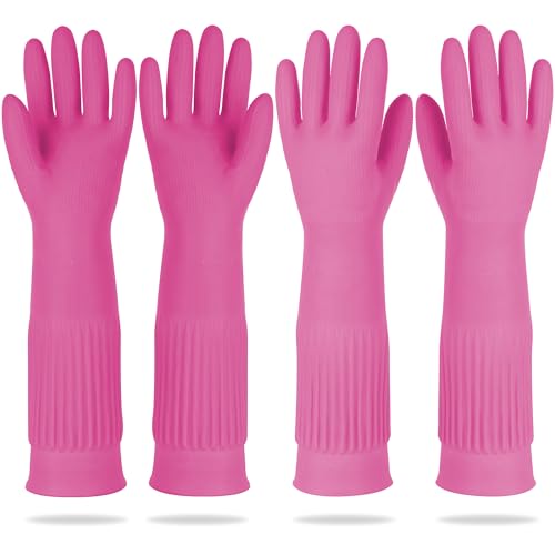DABOGOSA Mamison 2 Pairs Reusable Waterproof Household Dishwashing Cleaning Rubber Gloves, Non-Slip Kitchen Glove (Pink, XL (Pack of 2)) - color: Pink, size: XL (Pack of 2)