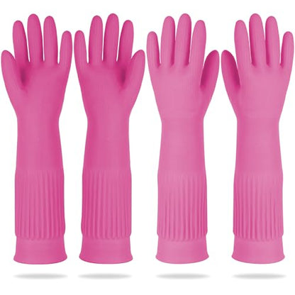 DABOGOSA Mamison 2 Pairs Reusable Waterproof Household Dishwashing Cleaning Rubber Gloves, Non-Slip Kitchen Glove (Pink, XL (Pack of 2)) - color: Pink, size: XL (Pack of 2)