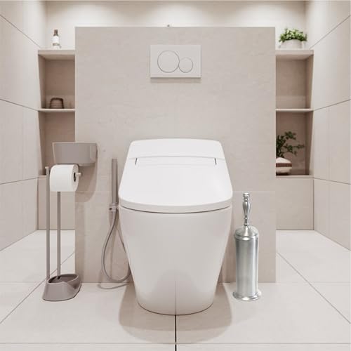 Splash Home Buena Stainless Steel Toilet Brush with Holder, Bowl Scrubber with Durable Cleaning Bristles, Hidden Brush with Splash Protective Disc Design - Chrome - color: Chrome