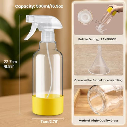 Glass Spray Bottles with Silicone Sleeve 16.9oz 2 Pack Empty Spray Bottle for Hair Mist/Stream Spraying for Cleaning Solutions, Plants, Essential Oils (clear-sblue&yellow) - color: clear-sblue&yellow