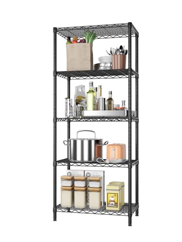SINGAYE 5 Tier Storage Shelves Wire Shelving Unit Shelve Metal Kitchen Laundry Room Organization Home Pantry Closet Bathroom Organizers Garage Rack Estantes para Cocina 14" D x 24" W x 59.5" H Black - color: Black, size: 5 Tier 14"Dx24"Wx59.5"H