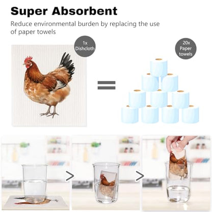 5 Pcs Rustic Chicken Swedish Dishcloths, Chick Swedish Dishcloth, Artistic Dish Cloths for Drying Dishes, Reusable Cleaning Cloths, Housewarming Gifts for Women 2 - color: Lm 04238
