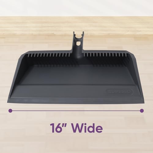 Superio 2-Pack Wide Plastic Dustpan with Comb - 16" Wide, Rubber Lip, Broom Handle Clip, Grey - color: Gray, size: 2 Pack