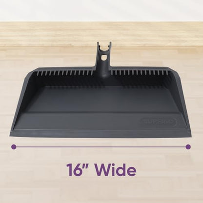 Superio 2-Pack Wide Plastic Dustpan with Comb - 16" Wide, Rubber Lip, Broom Handle Clip, Grey - color: Gray, size: 2 Pack