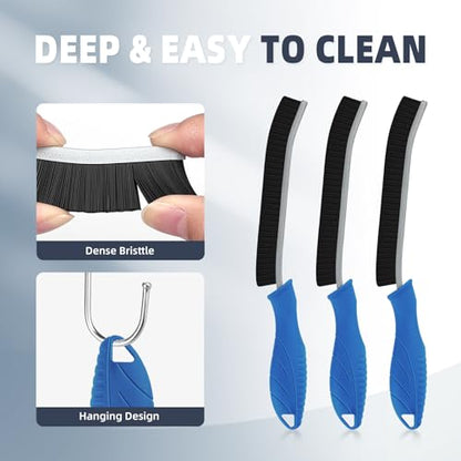 FOOGWEE Hard Bristle Crevice Cleaning Brush - Cleaning Supplies - Household Crevice Cleaning Tools - Multi-Purpose Crevice Brushes for Kitchen, Toilet, Window, Vehicle, Faucets, Grout (3, Dark Blue) - color: Dark Blue