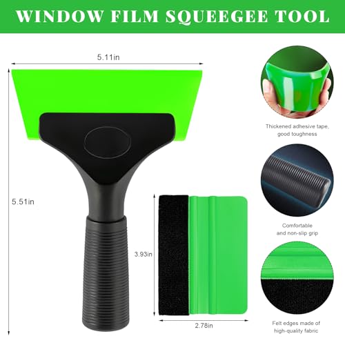 Yourkar 4 PCS Window Tint Kit Tools, Professional Vinyl Wrap Kit with Plastic Squeegee & Felt Squeegee, Universal Privacy Film Installation Tint Tools for Vehicle Glass Home (Green) - color: Green, 4 Pcs