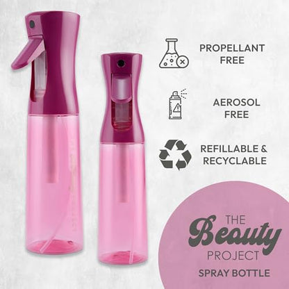 Spray Bottle Mister for Hair - Continuous Mister, Fine Water Mist, Trusted by Professional Salons & Barbers, 10.1oz - Clear Bottle (Fuscia) - color: Fuscia
