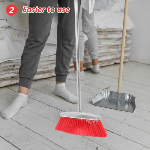 Wide Angle Stainless Steel Household Broom with Long Handle Large Outdoor Sweeping Floor Broom for Lawn and Kitchen Cleaning Heavy Duty for Home Use