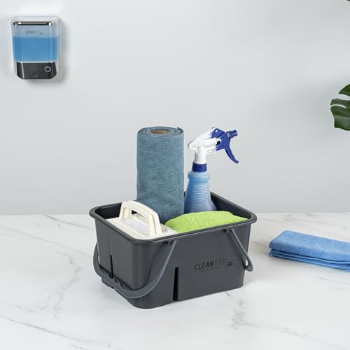 Restaurantware-Clean Tek Professional Cleaning Caddy, 1 Cleaning Supply Caddy With Handle - 4 Compartment, Multipurpose, Gray Plastic, All-Purpose, For Bathroom, Bedroom, Kitchen, Or Garden