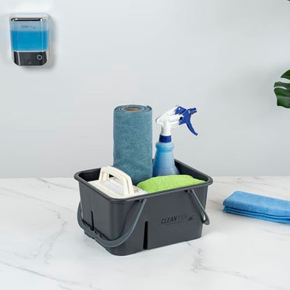Restaurantware-Clean Tek Professional Cleaning Caddy, 1 Cleaning Supply Caddy With Handle - 4 Compartment, Multipurpose, Gray Plastic, All-Purpose, For Bathroom, Bedroom, Kitchen, Or Garden