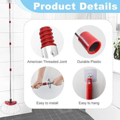 Mop Handle for Ocedar,Spin Mop Replacement Handle Compatible with O Cedar, American Threaded Joint Mop Handle 4-Section 30-to-58 inch Mop Replacement Stick - color: Red