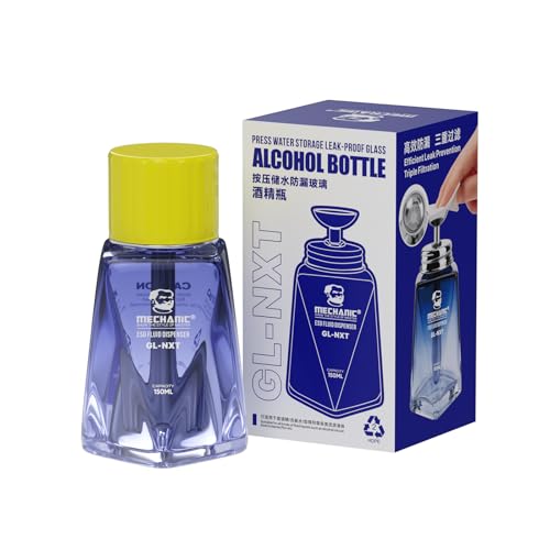 5 Oz /150ml Glass Push Down Pump Dispenser Bottle with Cap Push Down Glass Empty Pump Dispenser Pump Alcohol Dispenser Alcohol Bottle for Nail Polish Alcohol Makeup Remover Phone Cleaning