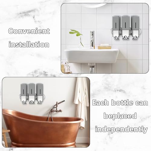 3 x 500ml per Cup Wall Mounted Manual Soap Dispenser for Home, Bath, Kitchen, Hotels, Restaurants. Shower and Lotion (Grey), Grey,transparent - color: Grey,transparent, size: 3 Chamber