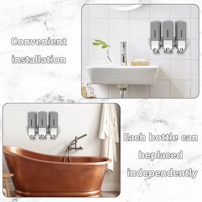 3 x 500ml per Cup Wall Mounted Manual Soap Dispenser for Home, Bath, Kitchen, Hotels, Restaurants. Shower and Lotion (Grey), Grey,transparent - color: Grey,transparent, size: 3 Chamber