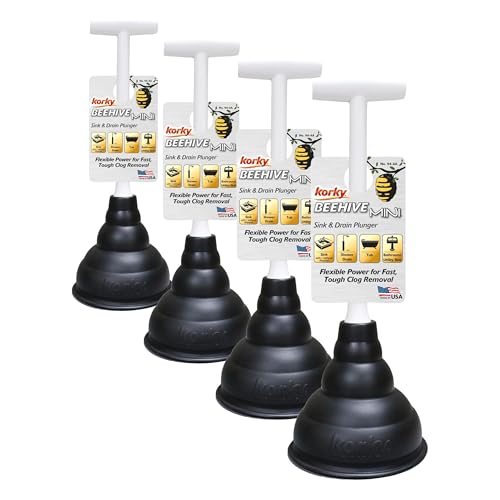 Korky Beehive Mini Sink and Drain Plunger - Works for Bathrooms, Kitchens, Sinks, Baths and Showers - Strong Suction Power for Easy Clog Removal (Pack of 4) - size: No Size (Pack of 4)