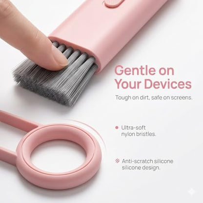 7-in-1 Multifunctional Electronics Cleaning Kit, Portable Keyboard Cleaner with Spray Bottle, Brush, Earbud Cleaner Tool for AirPods, Laptop, Phone, Screen, Camera, Headphones - color: Pink