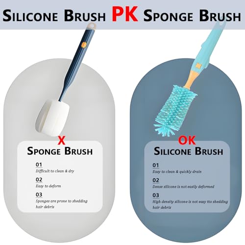 Baby Bottle Brush Set 3-in-1, Silicone Bottle Brush with Wall Mount Holder, 11" Long Handle Bottle Brush + Nipple Brush + Straw Brush Cleaner for Baby Bottles, Cups, Straws – BPA Free (Blue) - color: Blue