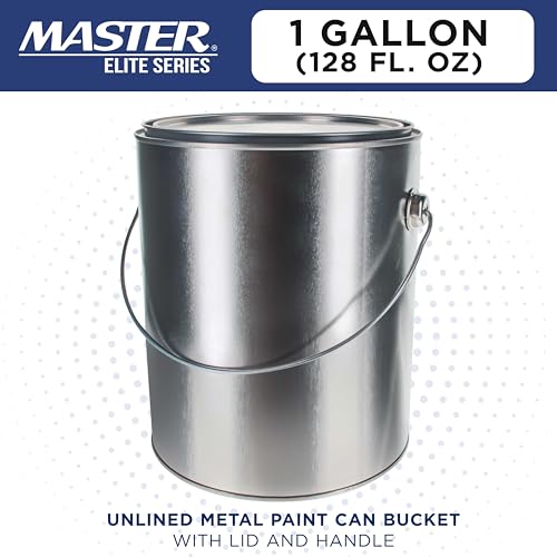 Master Elite 1 Gallon Unlined Empty Metal Paint Can Bucket with Lid, Bail Handle - Triple Tight Seal, 128 fl. oz. Steel Coating Storage Container Tin - Store Leftover Oil-Based Paint, Automotive, Art - size: 128-Fl Oz (Pack of 1)