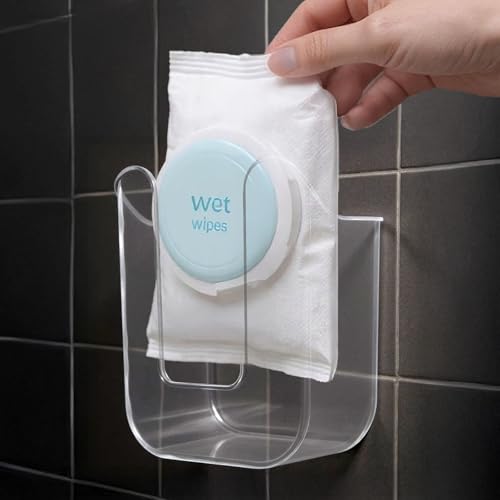 Wipes Dispenser Flushable Wipes Holder for Bathroom Wipe Container Clear Wipe Dispenser Wall-Mounted Tissue Box Wipes Holder for Bathroom Bedroom Kitchen - color: Transparent