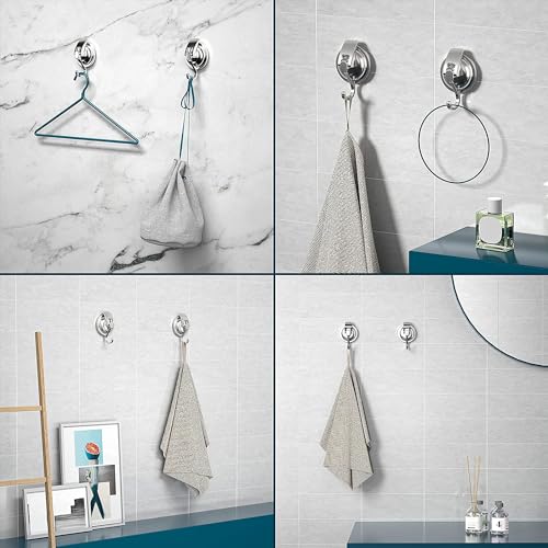 Heavy Duty Vacuum Suction Cup Hooks, Silver Plated Polished Super Suction for Kitchen Bathroom, 2 Pack - color: Silver
