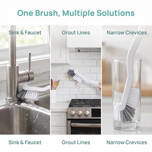 15 Pack Gap Cleaning Brush with Long Handle - Multi-Purpose Corner Scrubber for Bathroom Tile Grout, Kitchen Sink & Window Track, Non-Slip Grout Brush -Grey & White - size: 15Pack