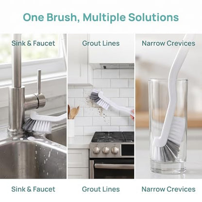 15 Pack Gap Cleaning Brush with Long Handle - Multi-Purpose Corner Scrubber for Bathroom Tile Grout, Kitchen Sink & Window Track, Non-Slip Grout Brush -Grey & White - size: 15Pack