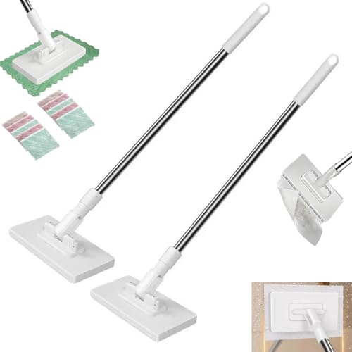 Convenient Cloth Changing Mini Mop, Zero Touch Snap Grip Mini Mop with Cleaning Cloth*5, Hands-Free Clip Design, Wet & Dry Dust Mops for Floors, Walls & Tight Spaces, 39 Inch(2pcs) - color: 2pcs