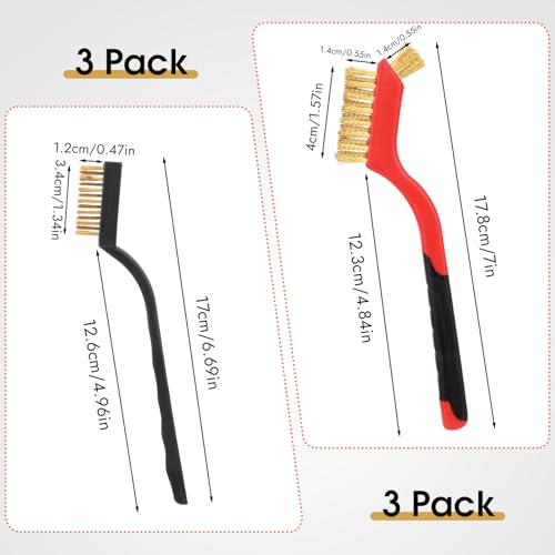 6 Pieces Wire Brushes Set, Small Metal Brass/Stainless Steel/Nylon Brushes for Cleaning Metal Rust Remover and Paint Removal - color: Red+3 Mixed Color