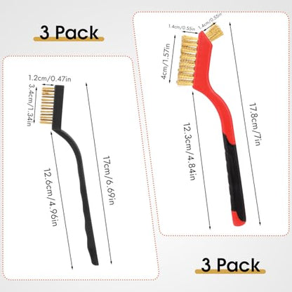 6 Pieces Wire Brushes Set, Small Metal Brass/Stainless Steel/Nylon Brushes for Cleaning Metal Rust Remover and Paint Removal - color: Red+3 Mixed Color