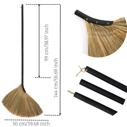 Vietnamese Straw Soft Broom - Indoor Grass Broom - Sweeping Hand with Black Long Handle Broomstick for House, Garage, Office, Lobby Room, Kitchen with 56.69 in Length - color: Black