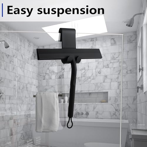 wlich Shower Squeegee for Glass Doors and Bathroom, Stainless Steel with Silicone Blade, Window and Mirror Cleaner with No-Drill Hook, Streak-Free Cleaning Tool - size: Squeegee with 1 Hooks