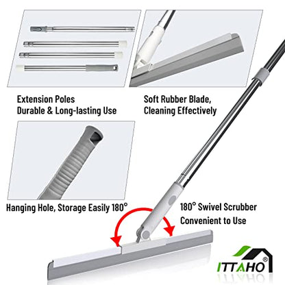 Floor Squeegee, Squeegee Broom for Floor with 62" Long Handle, Shower Squeegee for Tile Shower Walls,Garage, Deck, Bathroom, Glass,Window, Concrete Floor